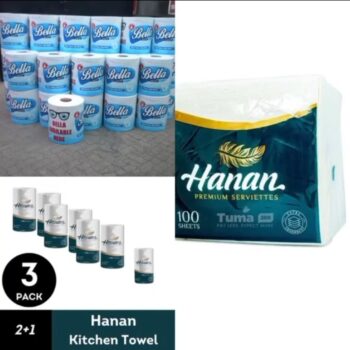 Combo #1- Bella Toilet Paper 40Pcs , 3 in 1 Kitchen Towel and 1 Serviette