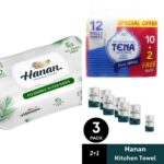 Combo #7 - Tena Unwrapped 40 + Free 8 Tissue, 3 in 1 kitchen Towels & Hanan Flushable Wipes.
