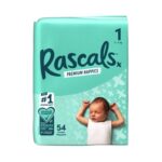 Rascals Premium Adhesive Newborn Nappy Diapers Size 1 (3-5 Kgs) – 54 Pieces