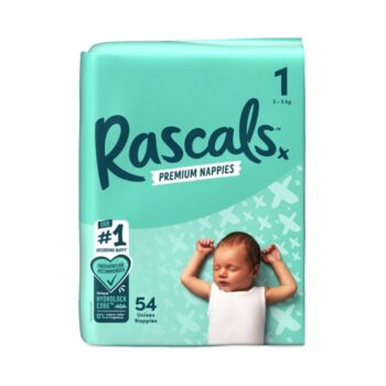 Rascals Premium Adhesive Newborn Nappy Diapers Size 1 (3-5 Kgs) – 54 Pieces